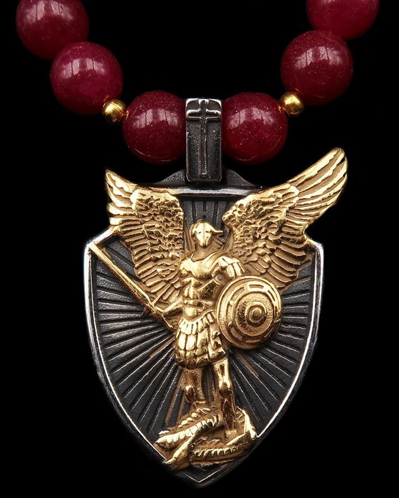 红宝石 - 项链 - 大天使迈克尔 - 光之存有的保护 - 14K GF 金扣 - 项链