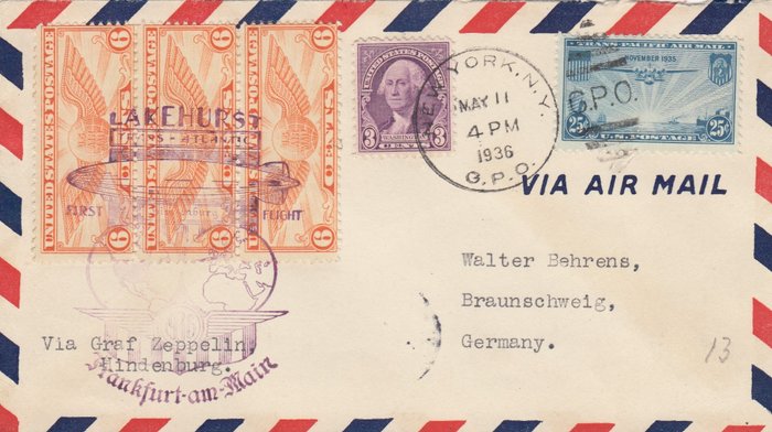 Verenigde Staten van Amerika 1936 - 1936 ZEPPELIN HINDENBURG 1e VLUCHT LAKEHURST-FRANKFURT