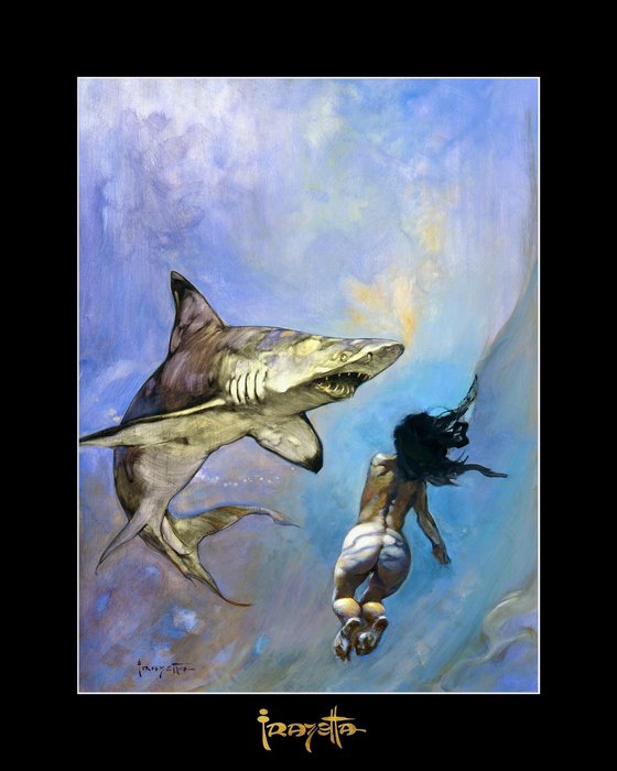 A Requiem For Sharks - Frank Frazetta Gold-Engraved Signature - Fine Art Giclée on Canvas 26/75