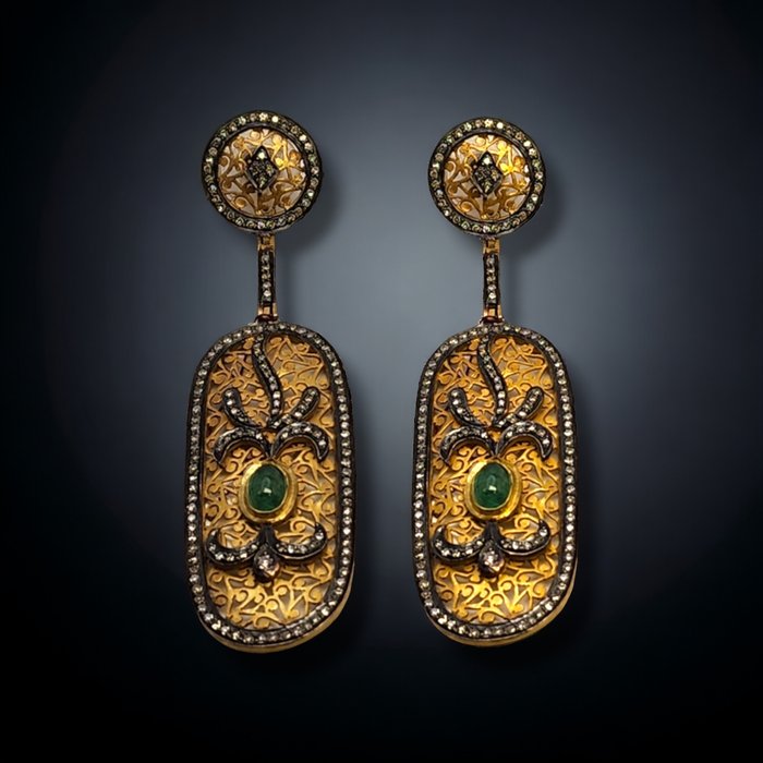 耳环 - 复古装饰艺术钻石耳环 