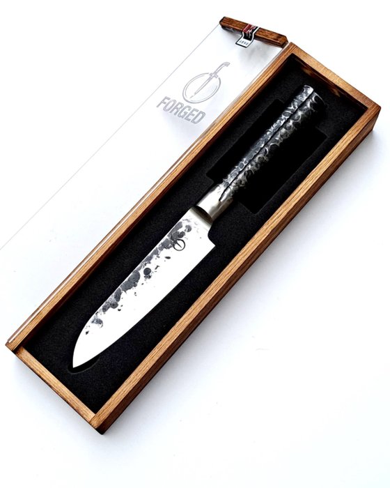 Santoku Knife - 440C Japanese Stainless Steel - Forged and Hammered I - Coltello da cucina - Acciaio (inossidabile), Acciaio 440C - Giappone
