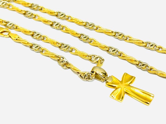 Halskette mit Anhänger Gelbgold, Weißgold 