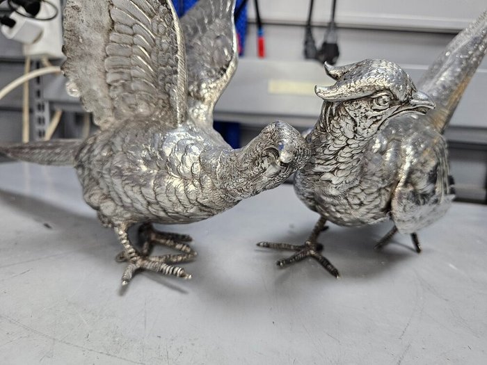 Figuriini - Pair of 925 Sterling Silver Pheasants -  (2) - Hopea