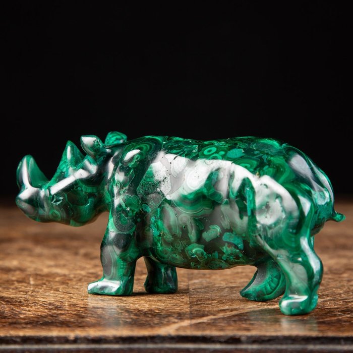 Malachite - Rhinocéros - Premier choix - Sculpture de qualité supplémentaire - Hauteur : 58 mm - Largeur : 123 mm- 294 g
