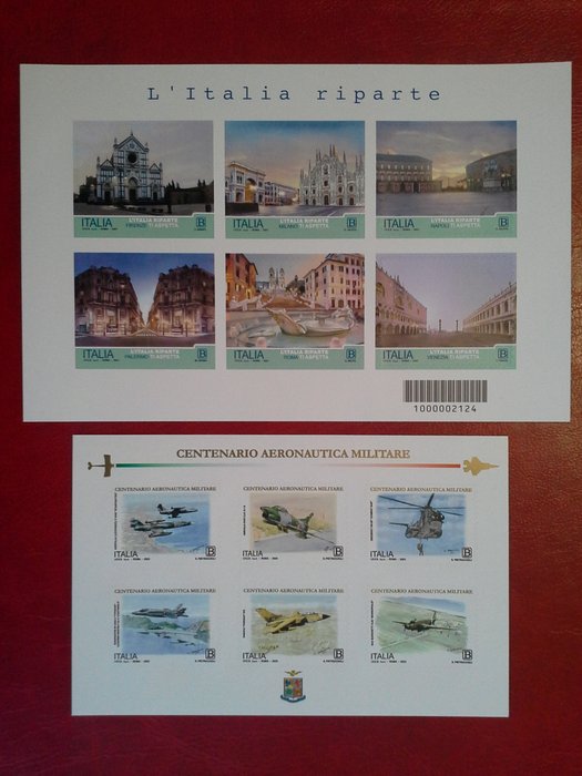 Italian Republic 2021/2023 - 2 Sheets Centenary of the Air Force and Italy starts again, already rare, uncommon, new, perfect