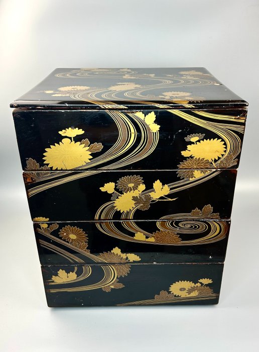 Wajimanuri, Gold Maki-e, - Κουτί - Κουτί τεσσάρων επιπέδων - Ξύλο