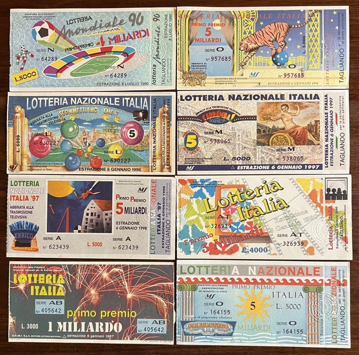 主题收藏系列 - 1987/2003 年意大利国家彩票门票和明信片