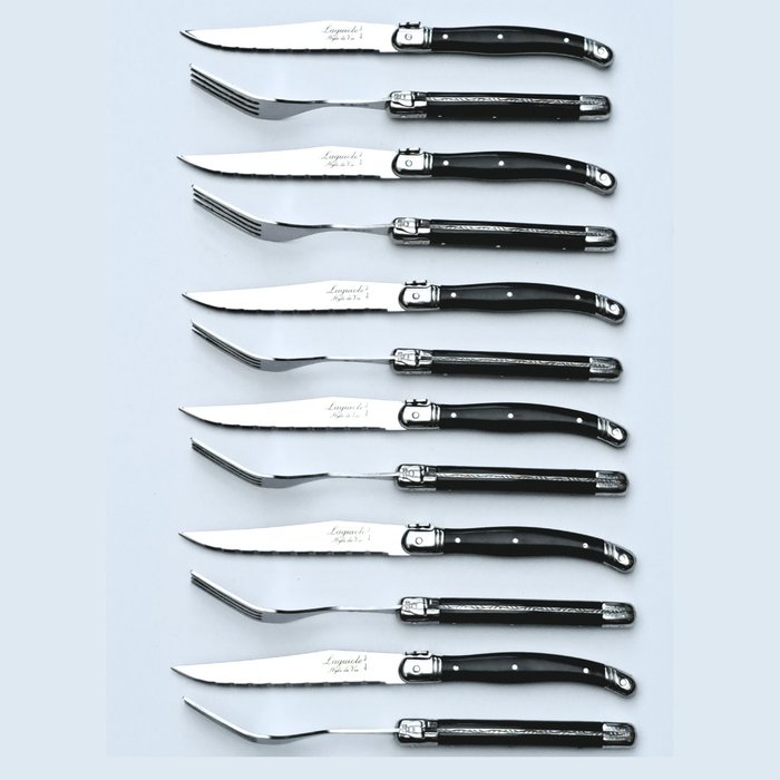 Laguiole - 6x Forks & 6x knives - Black - style de - 餐刀套裝 (12) - 腹肌