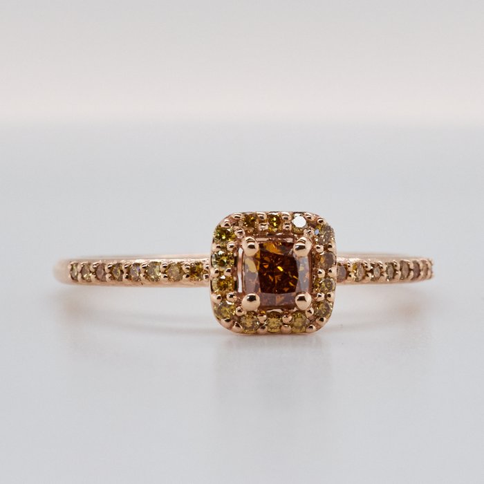 No Reserve Price - 0.44 tcw - Nat. Fancy Deep Yellowish Orangy Brown - 14 kt Roségold - Ring Diamant