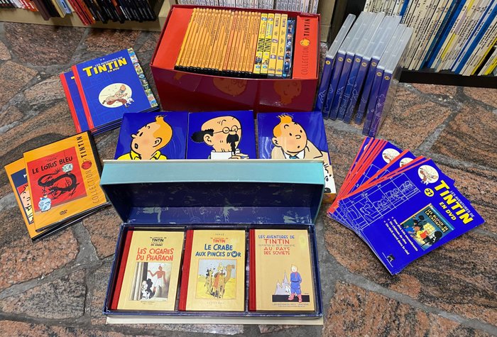 Tintin Schwarz-Weiß-Boxset mit 8 Alben (in Amerika fehlt Tim und Struppi) + 3 DVD-Boxen - Moulinsart