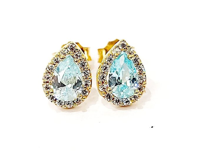 Cercei Aur galben Diamant  (Natural) - Aquamarine 
