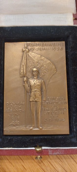 Plaque Austria "Fahnenweihe" - flag consecration ceremony. June 17, 1928 - Plakette - Bronze