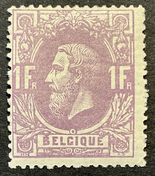 比利时 1869/1883 - 利奥波德二世左侧侧面 - 1f 紫红色 - OBP 36