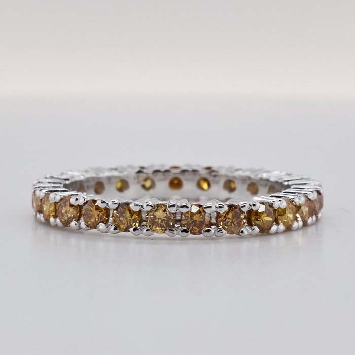 No Reserve Price - 1.15 tcw -  Fancy Vivid to Deep Mix Yellow - 14 kt. White gold - Ring Diamond