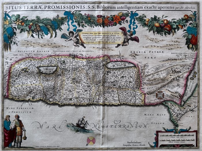 歐洲, 地圖 - 帶有太巴列湖和死海的應許之地地圖; Hendrik Hondius / Evert Simonsz Hamersvelt - Situs Terrae Promissionis. S.S. Bibliorum intelligentiam exacte aperiens - 1621-1650
