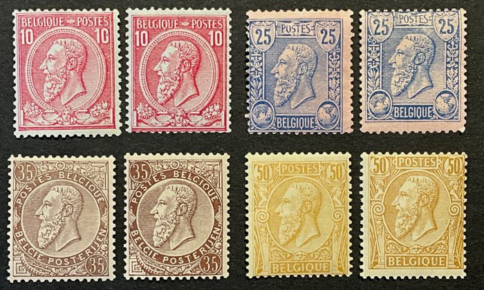 België 1884/1888 - Leopold II 10c - 50c - Selectie onderscheiden nuances - ex. OBP 46/50