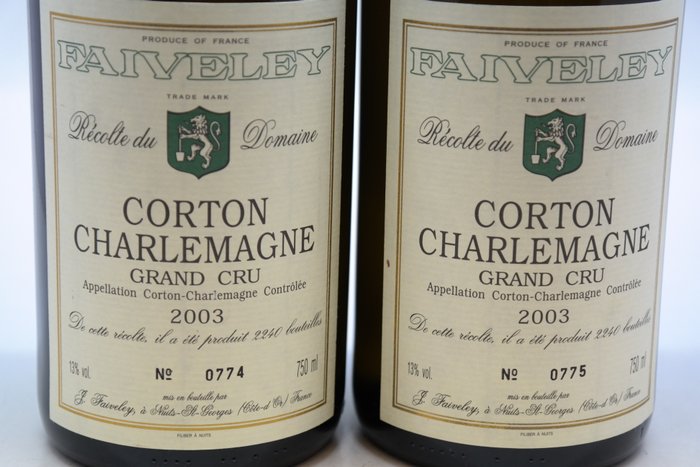 2003 Corton Charlemagne Grand Cru - Domaine Faiveley - Bourgogne - 2 Flasker  (0,75 l)