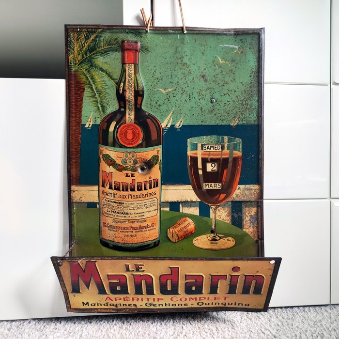 Reklameplakat - Evighedskalender - Le Mandarin apéritif aux mandarines (Cusenier) 1930'erne - metalplade