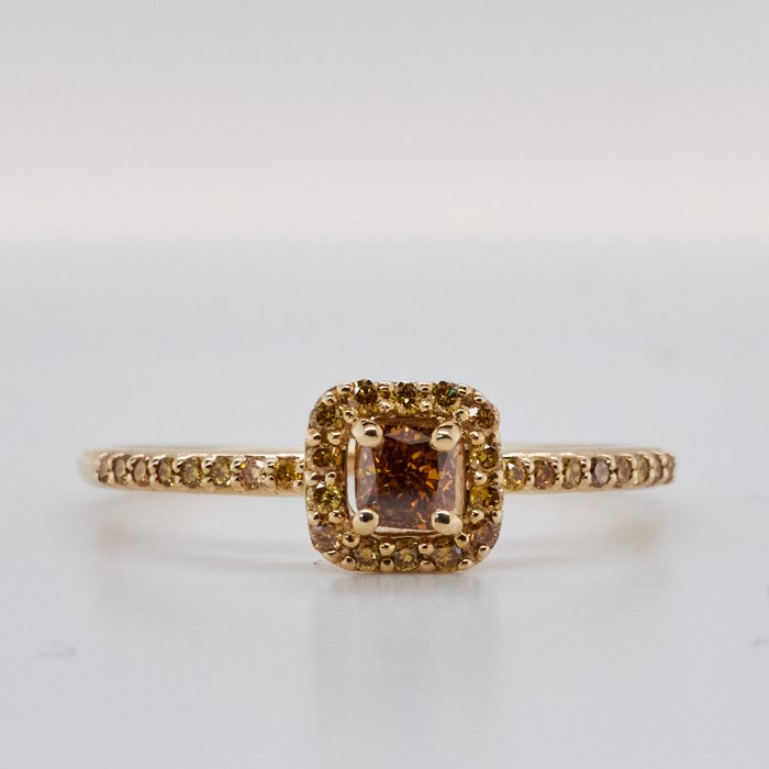 No Reserve Price - 0.41 tcw - Nat. Fancy Deep Brownish Orangy Yellow - 14 kt Gelbgold - Ring Diamant