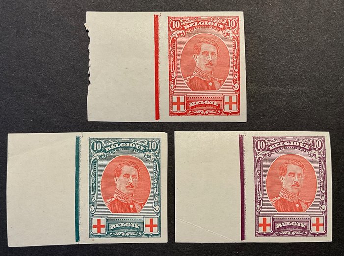 België 1915 - Uitgifte Albert I Rode Kruis 10c - Proefdrukken van het Aangenomen ontwerp in de Aangenomen Kleuren - OBP 133 - Stes