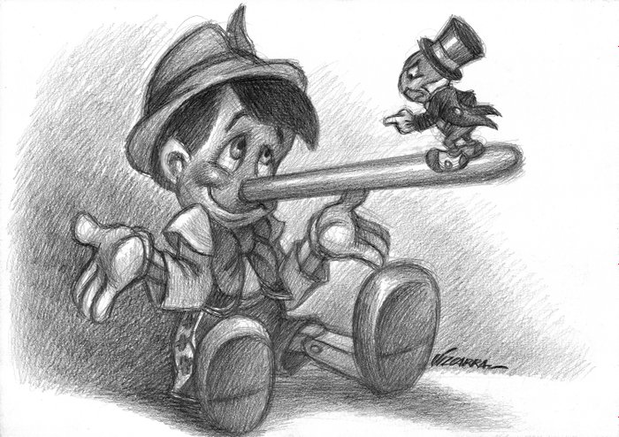 Joan Vizcarra - Pinocchio & Jiminy - Original Drawing - Pencil Art