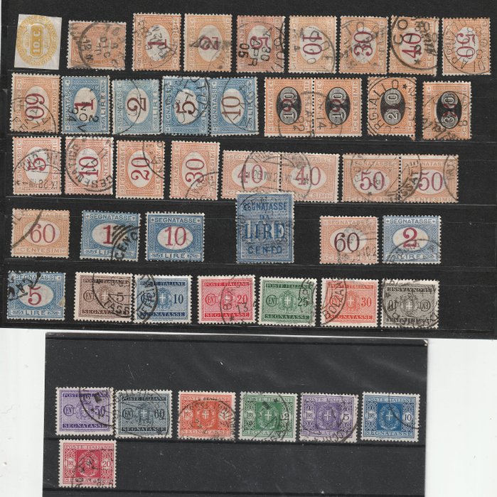 Kongeriket Italia 1863/1934 - 1863/1934 Italia Kingdom Serie med skattepoststempler brukt, alle forskjellige. Samsvarer med den