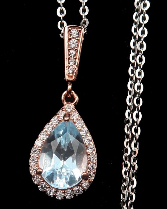 Topaz - Silver, Solid silver faith necklace - Blue topaz - Serenity and inner peace - Necklace