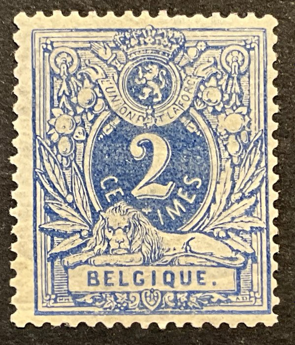 比利时 1869/1883 - 卧狮2c蓝色粉笔纸 - OBP 27c