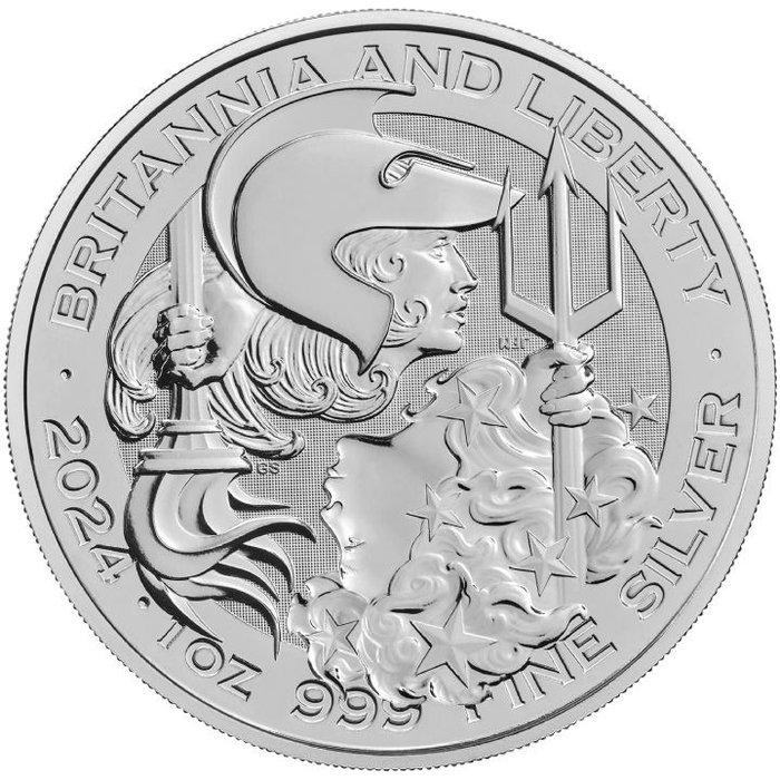 Yhdistynyt kuningaskunta. 2 Pound 2024 Britannia & Liberty 1 Oz BU  (Ei pohjahintaa)
