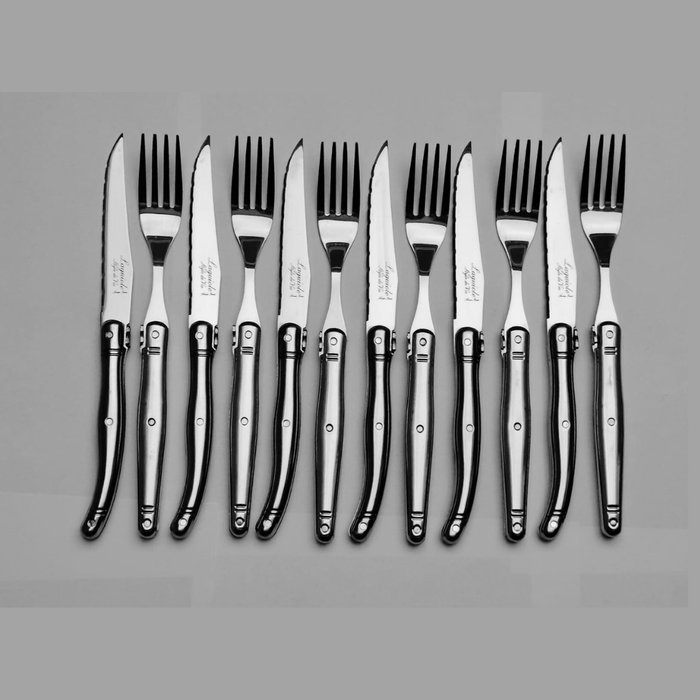 Laguiole - 6x Forks and 6x Knives - completely stainless steel - style de - 餐具套装 (12) - 钢材（不锈钢）