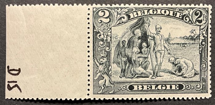Bélgica 1915 - Edición Alberto I y vistas - 2fr Azul grisáceo - Perforación 15 - POST FRIS con borde de hoja - OBP 146A