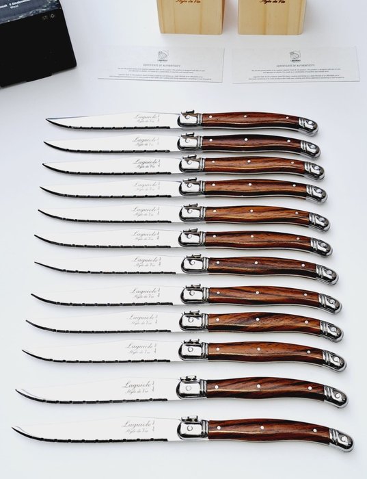 Laguiole - 12x Steak Knives - Brown - style de - 餐刀套装 (12) - 不锈钢