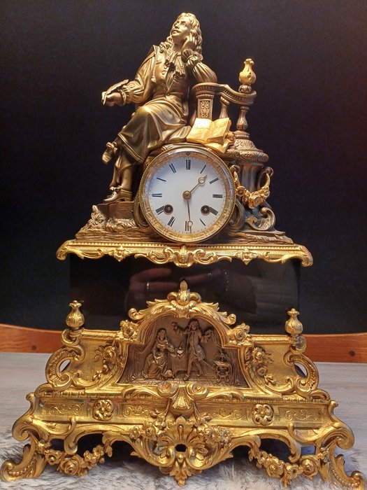 壁炉架时钟 - 法国壁炉钟 - 巴洛克风格 - 大理石, 镀金青铜 - 1850-1900