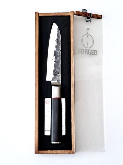 Santoku Knife - 440C Japanese Stainless Steel - Forged and Hammered - Zebra Wood - Nóż kuchenny - Drewno, zebrano, Stal (nierdzewna) - Japonia