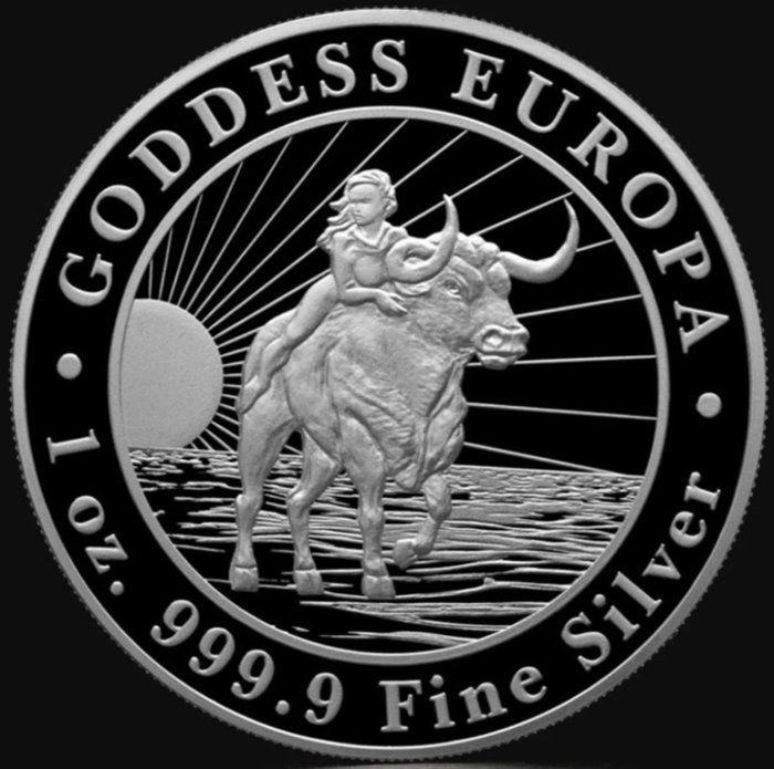 Tchad. 5000 Francs 2023 "Goddess Europa - Europa on the Bull", 1 Oz (.999)  (Utan reservationspris)