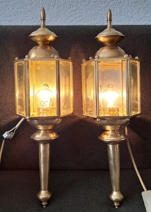 Wandlamp (2) - Wandlantaarns - Koper, geslepen glas