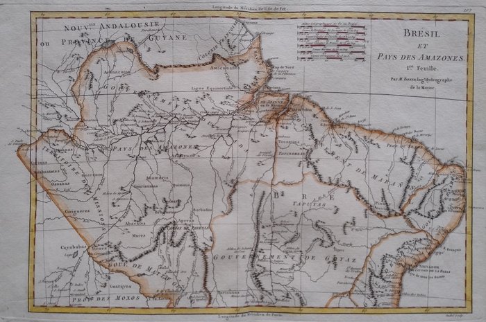 America, Mappa - Sudamerica/Brasile; Bonne / Desmarest - Brésil et Pays des Amazones. I.re feuille - 1787