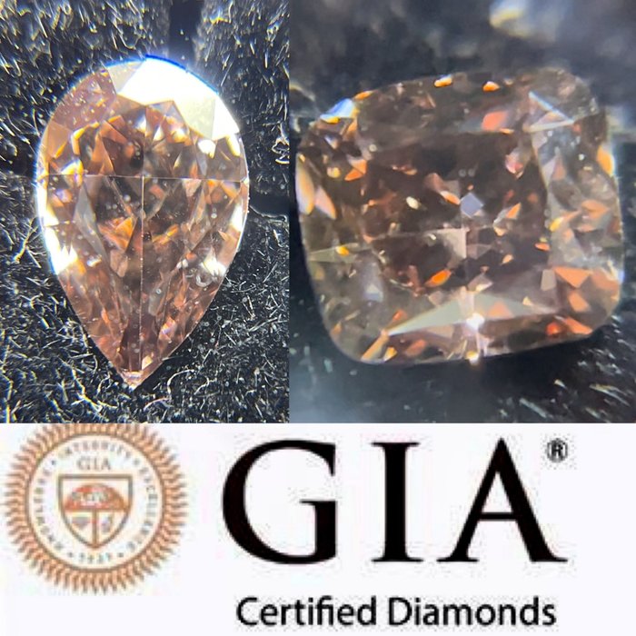 2 pcs Diamonds - 1.19 ct - Αχλάδι, Κούσιον - φανταχτερό σκούρο πορτοκαλοκαφέ - SI1, VS2