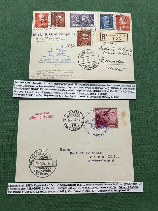 Ταχυδρομικός φάκελος με γραμματόσημα  (2) - Πτήσεις Zeppelin 2nd Schweizfahrt 1932, Niederlanderfahrt 1932