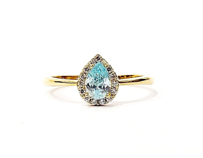 Ring Gulguld Diamant  (Natur) - Akvamarin 