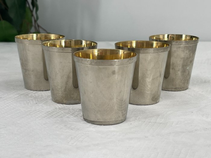 燒杯 (5) - 5個鍍銀黃銅酒杯 - 黃銅