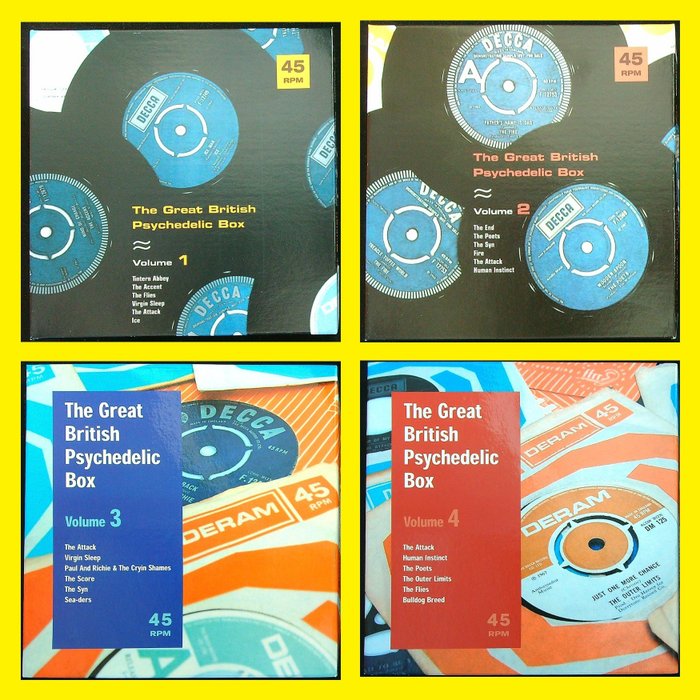 Various – The Great British Psychedelic Box Volume 1, 2, 3 & 4. - 4x 45RPM 6-single Boxes (24 singles!) - 套裝 - 2004