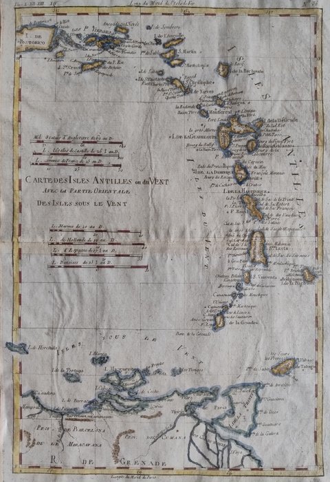 Ameri, Kartta - Keski-Amerikka / Pienet Antillit; Bonne - Carte des Isles Antilles ou du Vent avec la Partie Orientale des Isles sous le Vent - 1781-1800