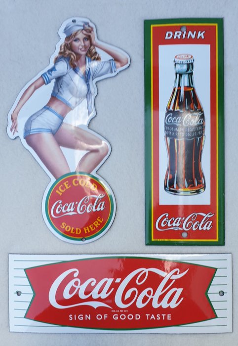 Emailleschild (3) - Emaille Werbeschilder drei Coca-Cola USA