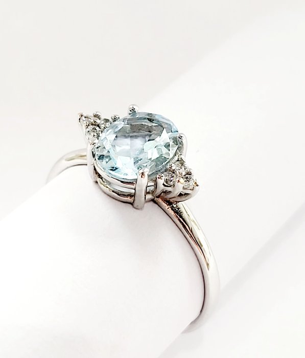 Ring Witgoud Aquamarijn - Diamant 