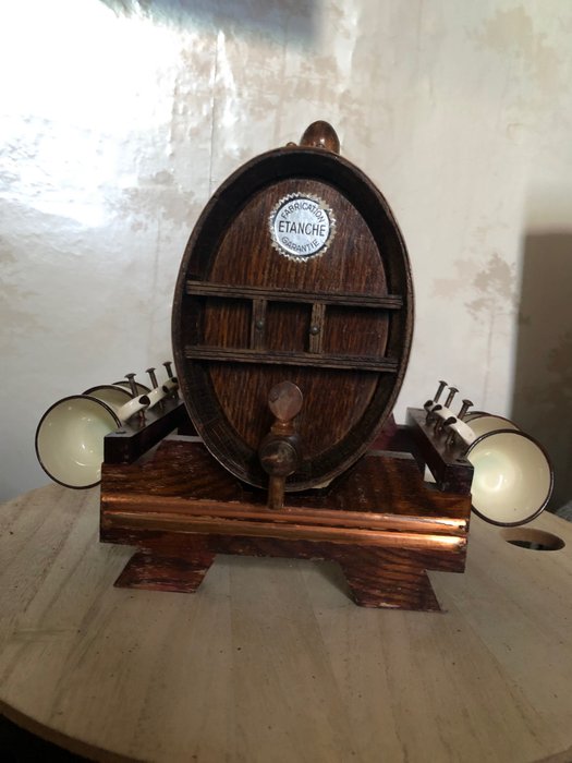 deschamps - 工作台圆桶 - 酒桶装饰，配有 6 个迷你品酒杯 - 木, 橡木, 瓷, 铜