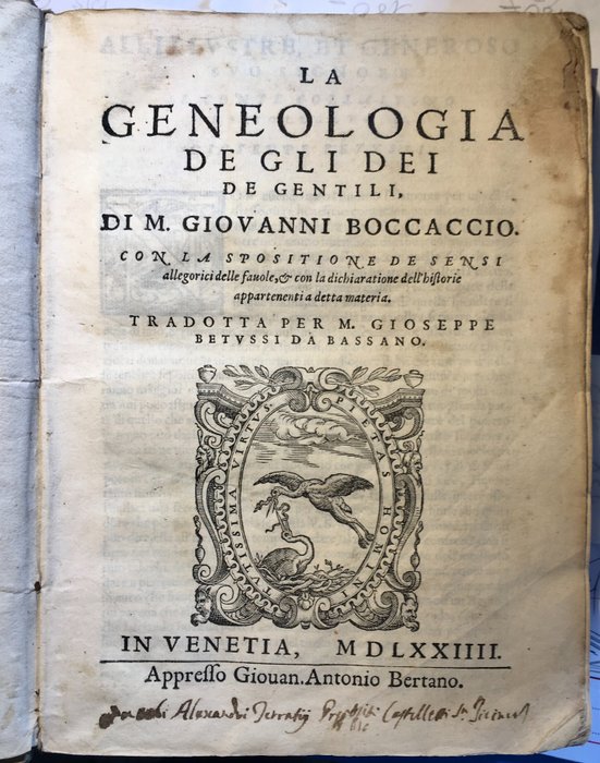 Giovanni Boccaccio - La genealogia de gli Dei de Gentili - 1574