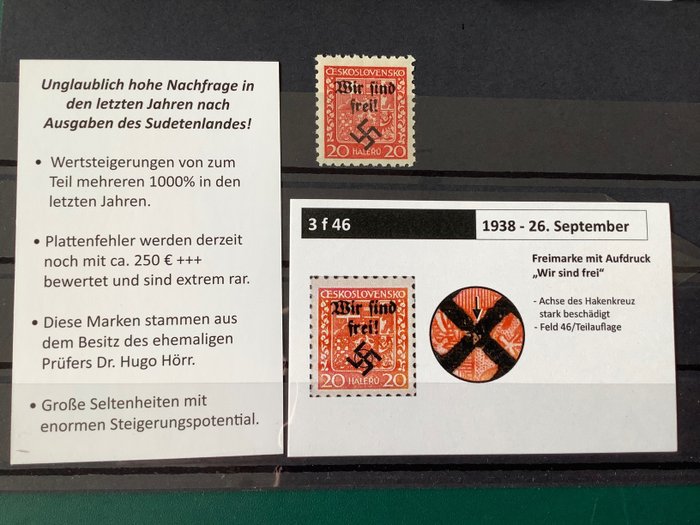 Böhmen und Mähren 1939 - Rumberg: 20 h mit sekundärer Plattenstörung - Michel 3 feld 46