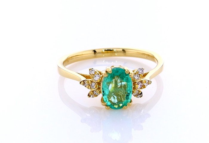 Ohne Mindestpreis - 0.67 Tcw Emerald and Diamonds ring - Ring Gelbgold Smaragd - Diamant 