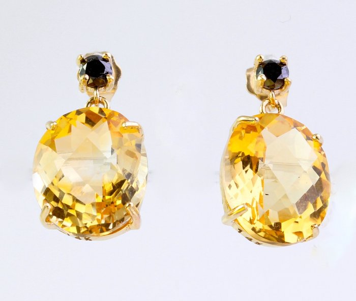 Senza Prezzo di Riserva - Orecchini - 14 carati Oro giallo Quarzo citrino - Diamante 